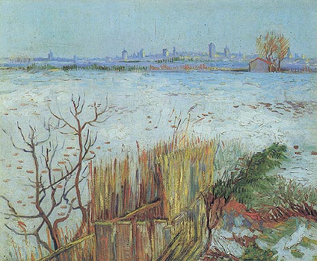 Snowy Landscape with Arles in the Background, 1888 | Vincent van Gogh | Painting Reproduction