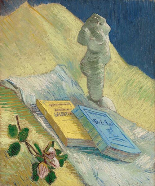 Plaster Statuette, a Rose and Two Novels, 1887 | Vincent van Gogh | Painting Reproduction
