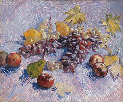 Stillleben mit Trauben, Äpfeln, Birnen und Zitronen, Autumn 188 von Vincent van Gogh | Gemälde-Reproduktion