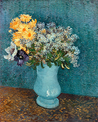 Vase mit Flieder, Gänseblümchen und Anemonen, 1887 von Vincent van Gogh | Gemälde-Reproduktion