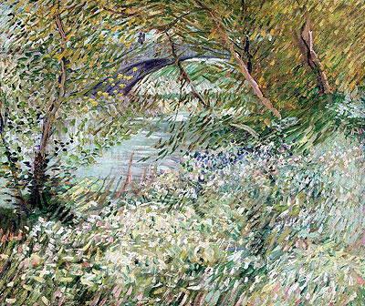 Ufer der Seine mit Pont de Clichy im Frühling, June 1887 von Vincent van Gogh | Gemälde-Reproduktion