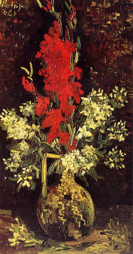 Vase mit Gladiolen und Nelken, 1886 von Vincent van Gogh | Gemälde-Reproduktion