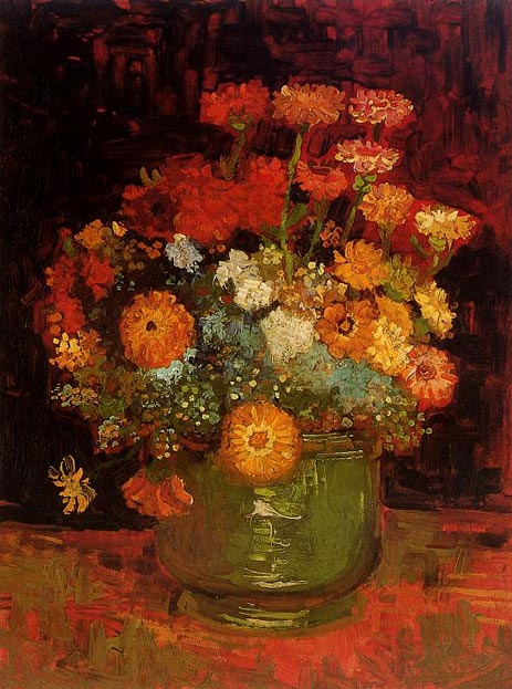 Vase with Zinnias, 1886 | Vincent van Gogh | Painting Reproduction