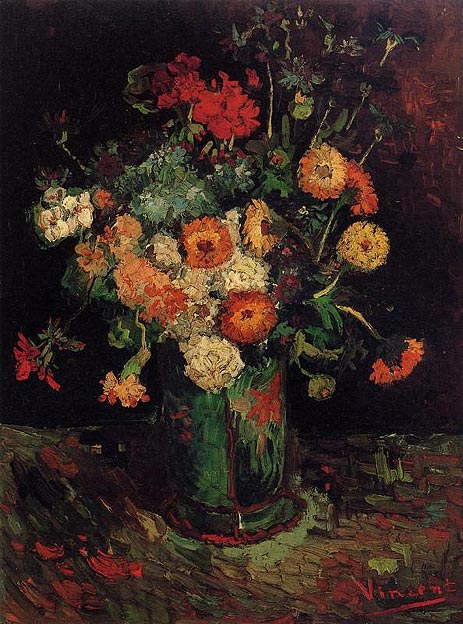 Vase with Zinnias and Geraniums, 1886 | Vincent van Gogh | Painting Reproduction