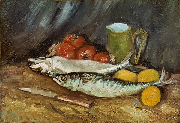 Still Life with Mackerels, Lemons and Tomatoes, 1886 | Vincent van Gogh | Painting Reproduction