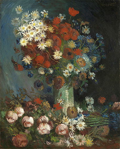 Stillleben mit Wiesenblumen und Rosen, 1886 | Vincent van Gogh | Gemälde Reproduktion