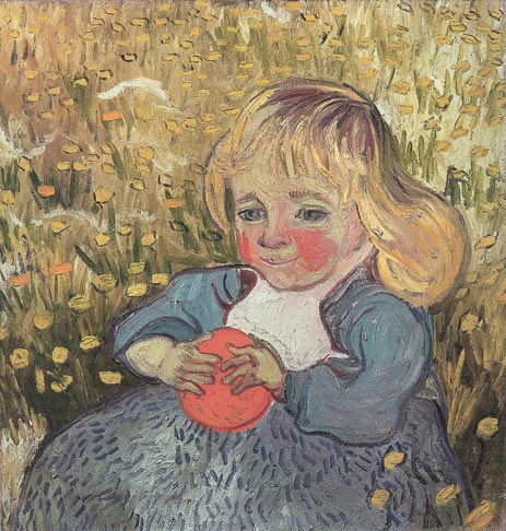 Kind, das im Gras mit Orange oder Ball sitzt, 1890 | Vincent van Gogh | Gemälde Reproduktion