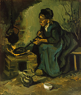 Peasant Woman Cooking by a Fireplace | Vincent van Gogh | Painting Reproduction