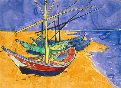 Fischerboote am Strand von Saintes-Maries-de-la-Mer | Vincent van Gogh | Gemälde Reproduktion