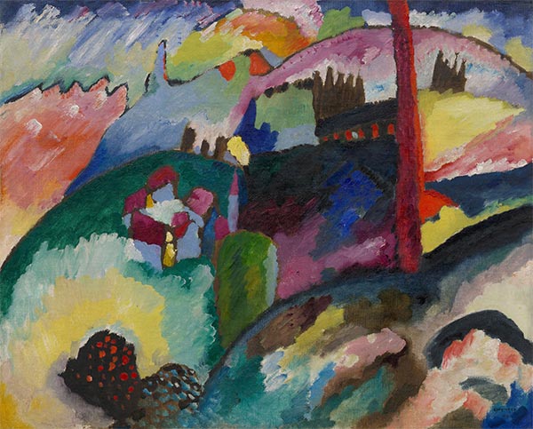 Landschaft mit Fabrikschornstein, 1910 | Kandinsky | Gemälde Reproduktion