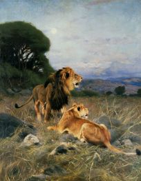 African Lions, c.1911 by Wilhelm Kuhnert | Painting Reproduction