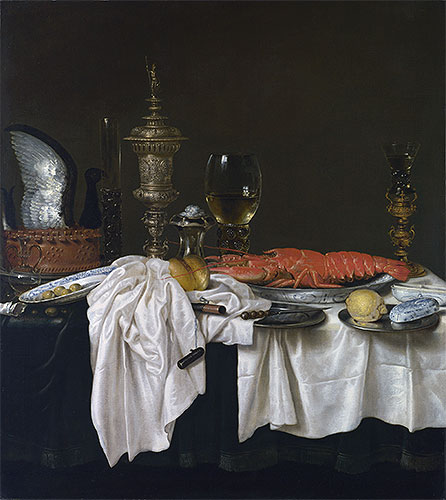 Still Life with a Lobster, c.1650/59 by Claesz Heda | Painting Reproduction