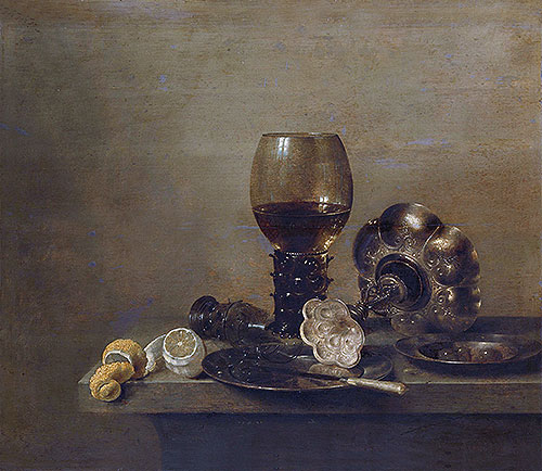 Still Life with a Broken Glass, 1642 by Claesz Heda | Painting Reproduction