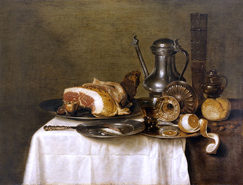 Still Life with Ham, 1649 by Claesz Heda | Painting Reproduction