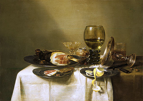Still Life with a Ham and a Roemer, c.1631/34 by Claesz Heda | Painting Reproduction