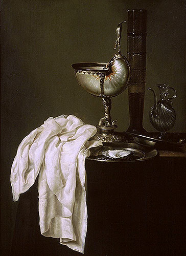 Still Life with Nautilus Cup and Oyster, 1640 by Claesz Heda | Painting Reproduction