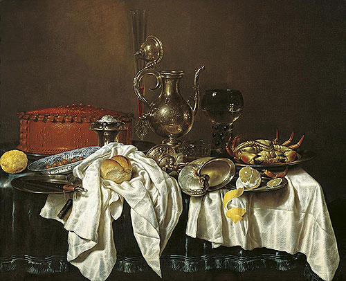 Still Life with Pie, Silver Can and Crab, 1658 by Claesz Heda | Painting Reproduction