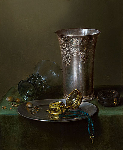 A Still Life with a Silver Goblet and a Watch on a Pewter Plate, undated | Claesz Heda | Painting Reproduction