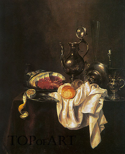 Stillleben mit Schinken und Silberteller, 1649 | Claesz Heda