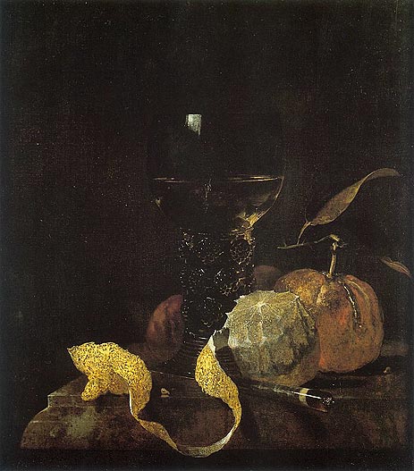 Still Life with Lemon, Oranges, and Glass of Wine, c.1663/64 | Willem Kalf | Painting Reproduction