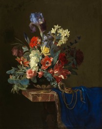 Vase mit Blumen und Uhr | Willem van Aelst | Gemälde Reproduktion
