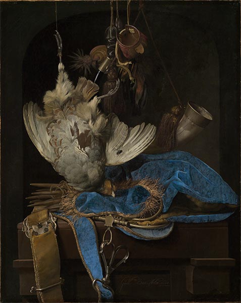Stillleben mit Jagdgeräten und totem Rebhuhn, 1668 | Willem van Aelst | Gemälde Reproduktion