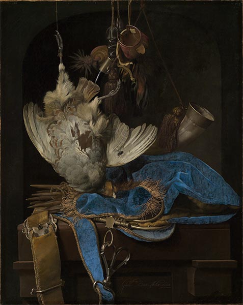 Still Life with Hunting Equipment and Dead Birds, 1668 by Willem van Aelst | Painting Reproduction