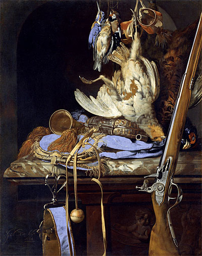 Dead Birds and Hunting Gear, 1664 by Willem van Aelst | Painting Reproduction