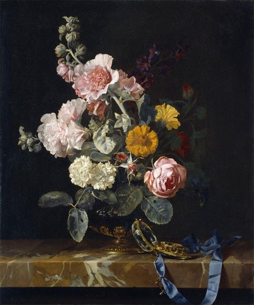 Vase with Flowers and Pocket Watch, 1656 | Willem van Aelst | Gemälde Reproduktion