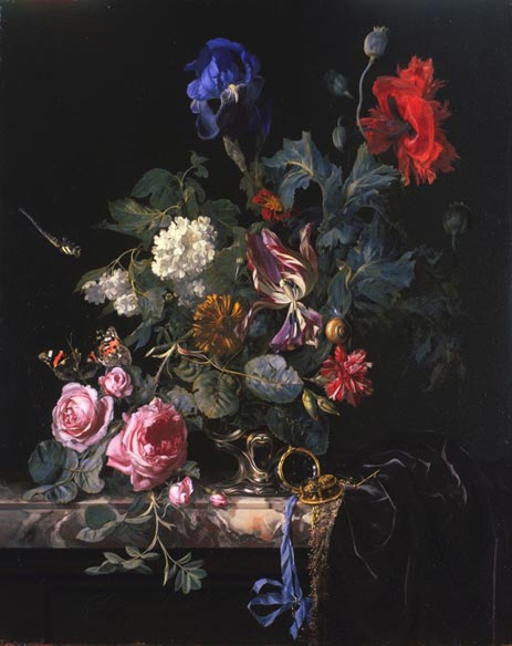 Flowers in a Silver Vase, 1663 | Willem van Aelst | Gemälde Reproduktion