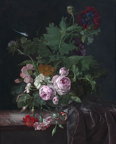 Peonies, Carnations, Thistles and other Flowers ..., 1677 by Willem van Aelst | Painting Reproduction