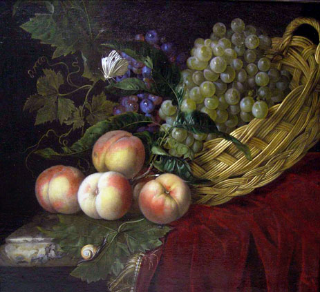 Still Life with Peaches and Grapes, 1660 by Willem van Aelst | Painting Reproduction