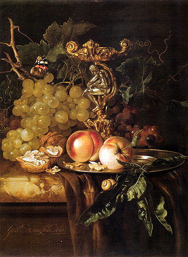 Still Life of Fruits, 1681 by Willem van Aelst | Painting Reproduction