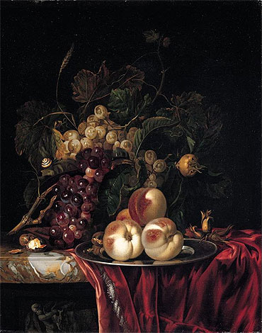 A Still Life of Peaches on a Pewter Plate, undated | Willem van Aelst | Painting Reproduction