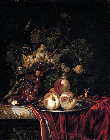 A Still Life of Peaches on a Pewter Plate, n.d. by Willem van Aelst | Painting Reproduction
