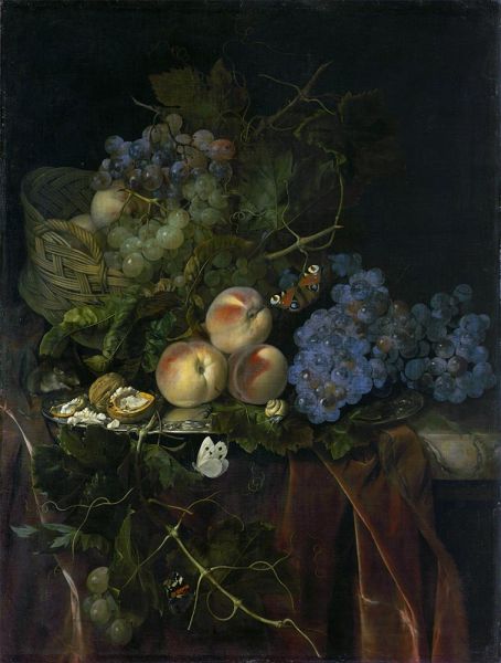 Stillleben mit Früchten, Maus und Schmetterlingen, 1677 | Willem van Aelst | Gemälde Reproduktion