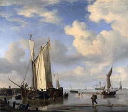 Dutch Vessels Inshore and Men Bathing, 1661 by Willem van de Velde | Painting Reproduction