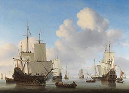 Dutch Ships in a Calm Sea | Willem van de Velde | Painting Reproduction