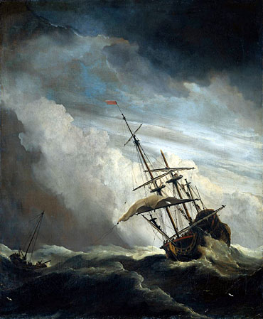 A Ship in High Seas Caught by a Squall, known as 'The Gust', c.1680 | Willem van de Velde | Gemälde Reproduktion