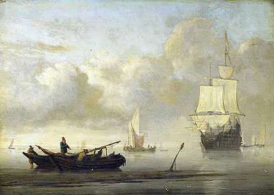 Ships at the Coast, Calm Sea, c.1650/07 | Willem van de Velde | Painting Reproduction