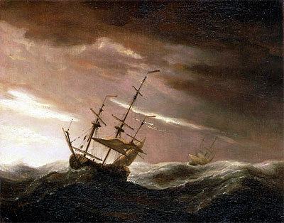 An English Ship at Sea Lying-To in a Gale, n.d. | Willem van de Velde | Painting Reproduction
