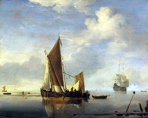 Calm: a Fishing Boat at Anchor, c.1660 | Willem van de Velde | Painting Reproduction