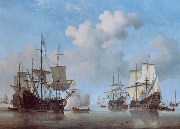 Calm: Dutch Ships Coming to Anchor, c.1665 | Willem van de Velde | Painting Reproduction