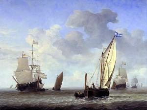 Vessels in a Breeze, c.1655 | Willem van de Velde | Painting Reproduction