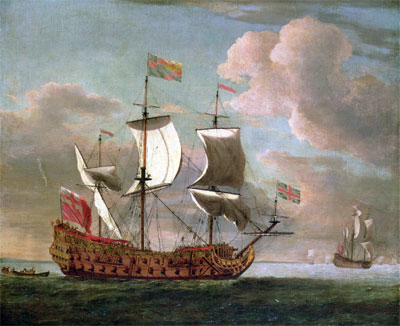 The British Man-o'-War 'The Royal James' Flying the Royal Ensign off a Coast, undated | Willem van de Velde | Gemälde Reproduktion