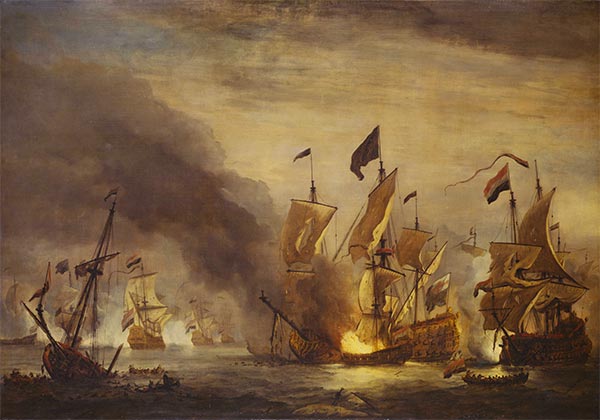 The Burning of the Royal James at the Battle of Solebay, 28 May 1672, c.1672 | Willem van de Velde | Gemälde Reproduktion