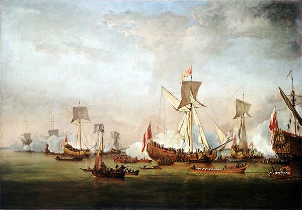 The Departure of William of Orange and Princess Mary for Holland, November 1677, c.1677 | Willem van de Velde | Painting Reproduction