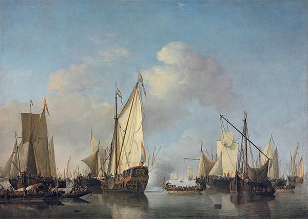 A States Yacht and other Vessels in a Very Light Air, Undated | Willem van de Velde | Painting Reproduction
