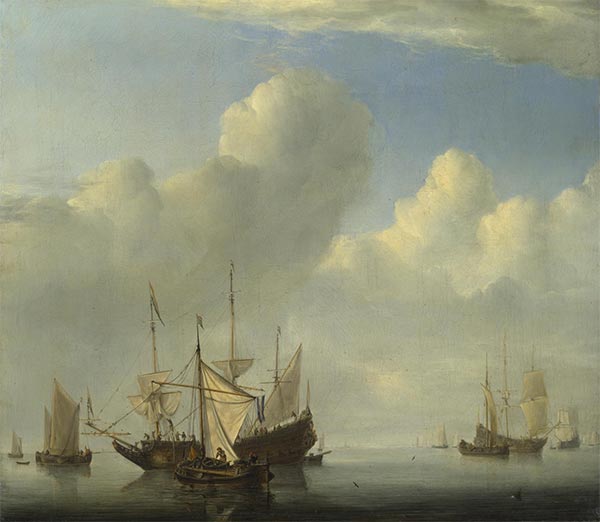 Calm - A Dutch Ship coming to Anchor and Another under Sail, 1657 | Willem van de Velde | Gemälde Reproduktion