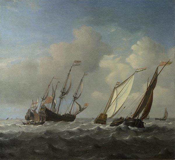 A Dutch Ship, a Yacht and Smaller Vessels in a Breeze, c.1660 | Willem van de Velde | Painting Reproduction